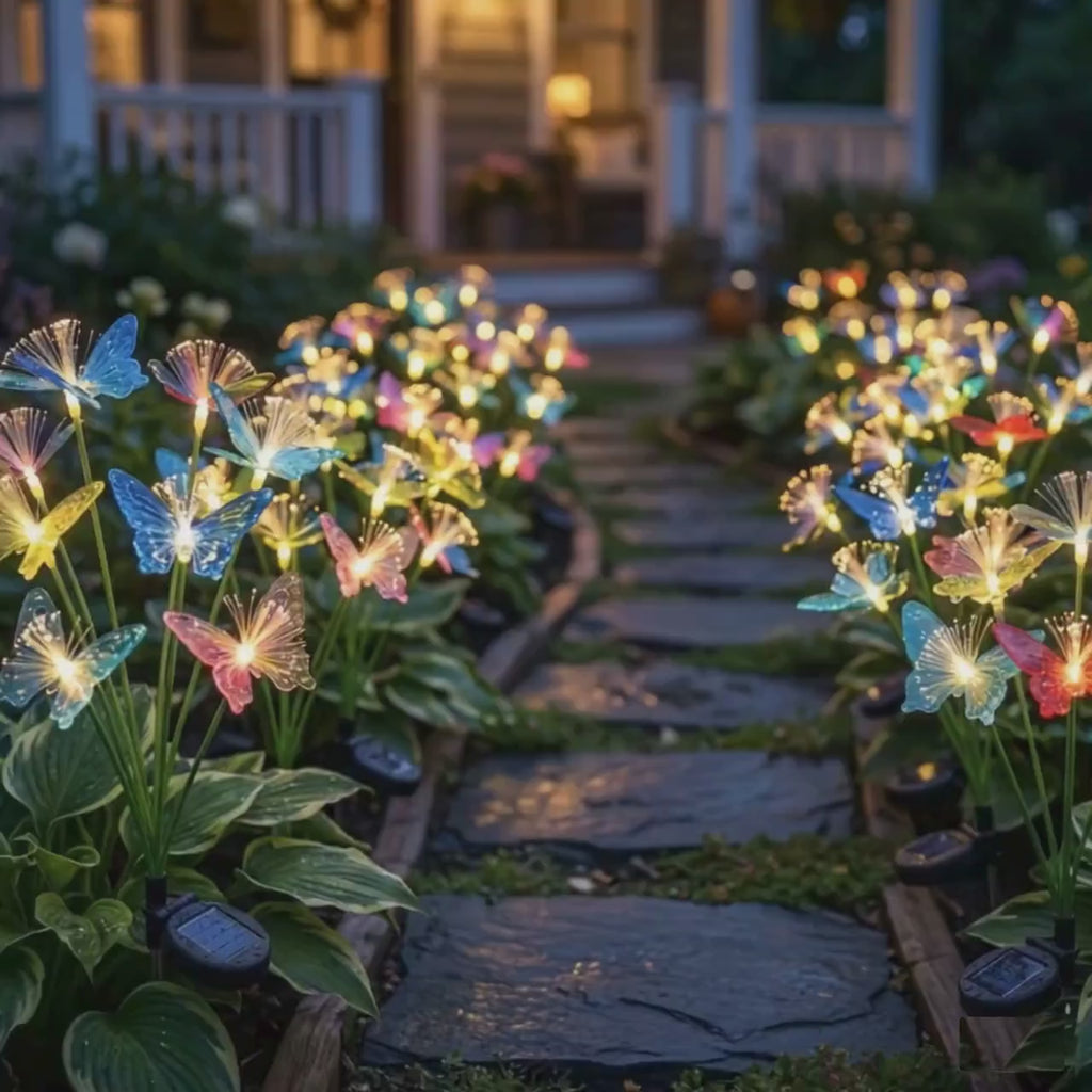 Solar Pathway Lights, Butterfly Solar Garden Lights, Fiber Optic Lawn Lighting Stakes, Waterproof Outdoor Yard Decor