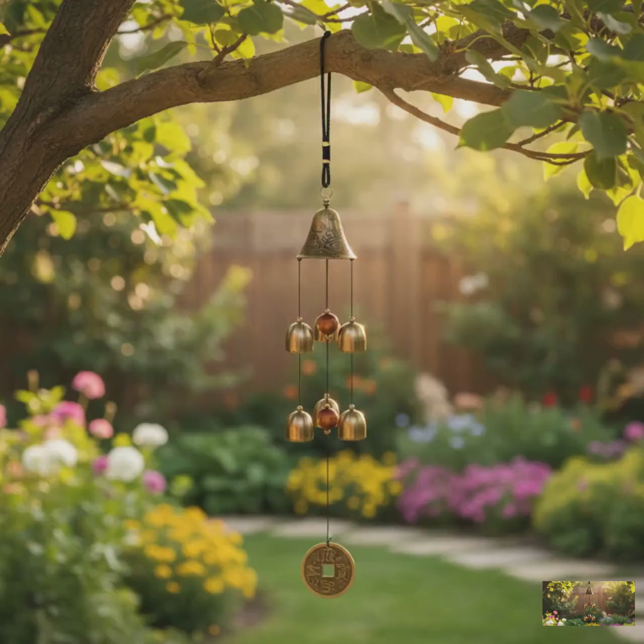 Japanese Wind Chime, Copper Bell Garden Chime, Ceramic Wind Catcher, Zen Patio Decor Gift for Garden Lovers